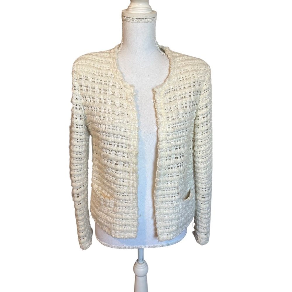 IRO Startle Open-front Long-sleeve Open-knit Jacket In Ecru 38 US Medium